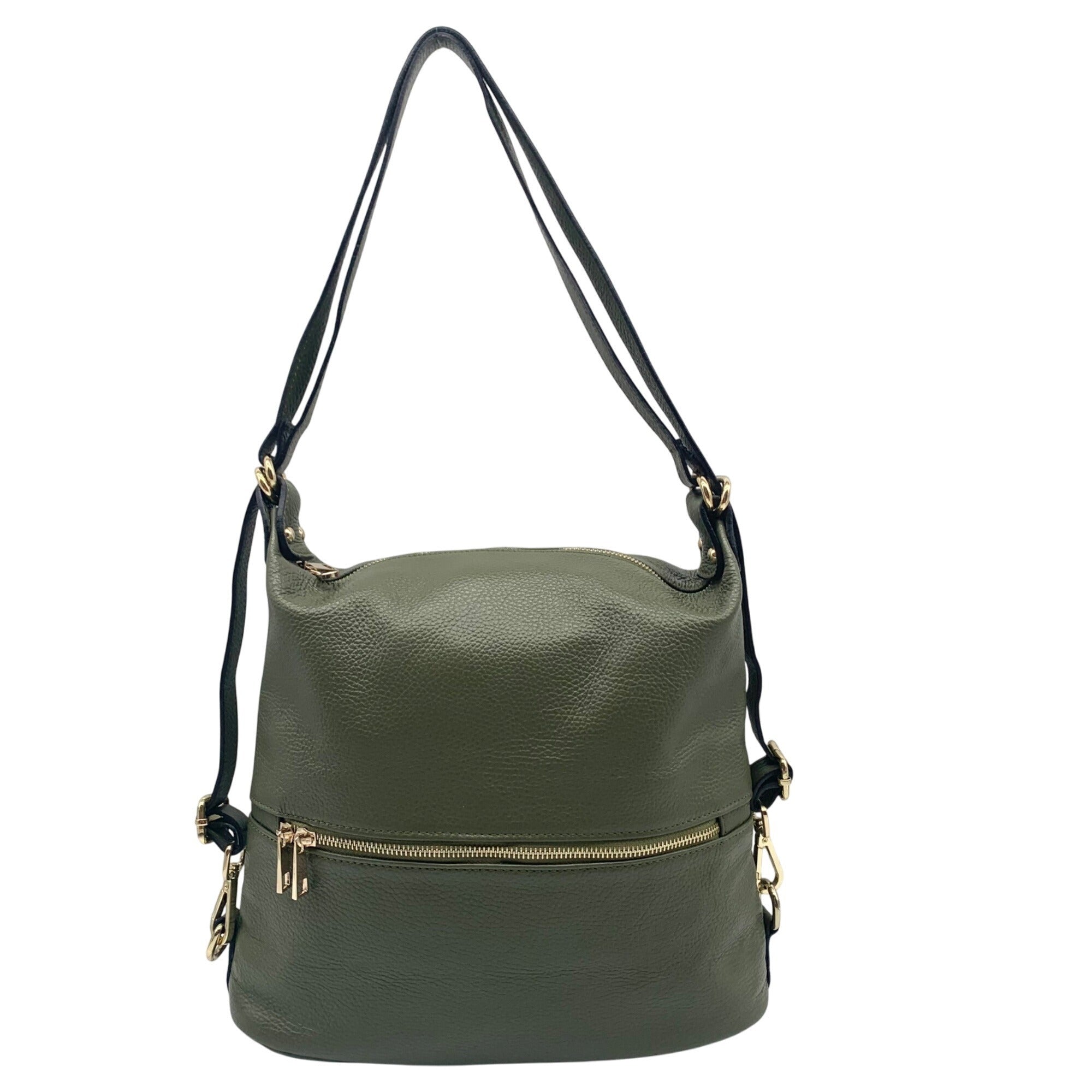 Borse In Pelle Olive Green Pebbled Leather Shoulder Bag 
