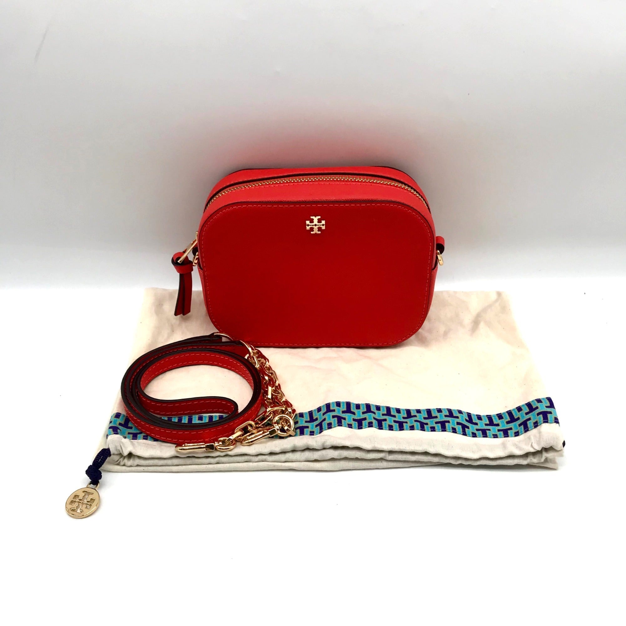 Tory Burch Orange Saffiano Leather Robinson Round Crossbody Bag