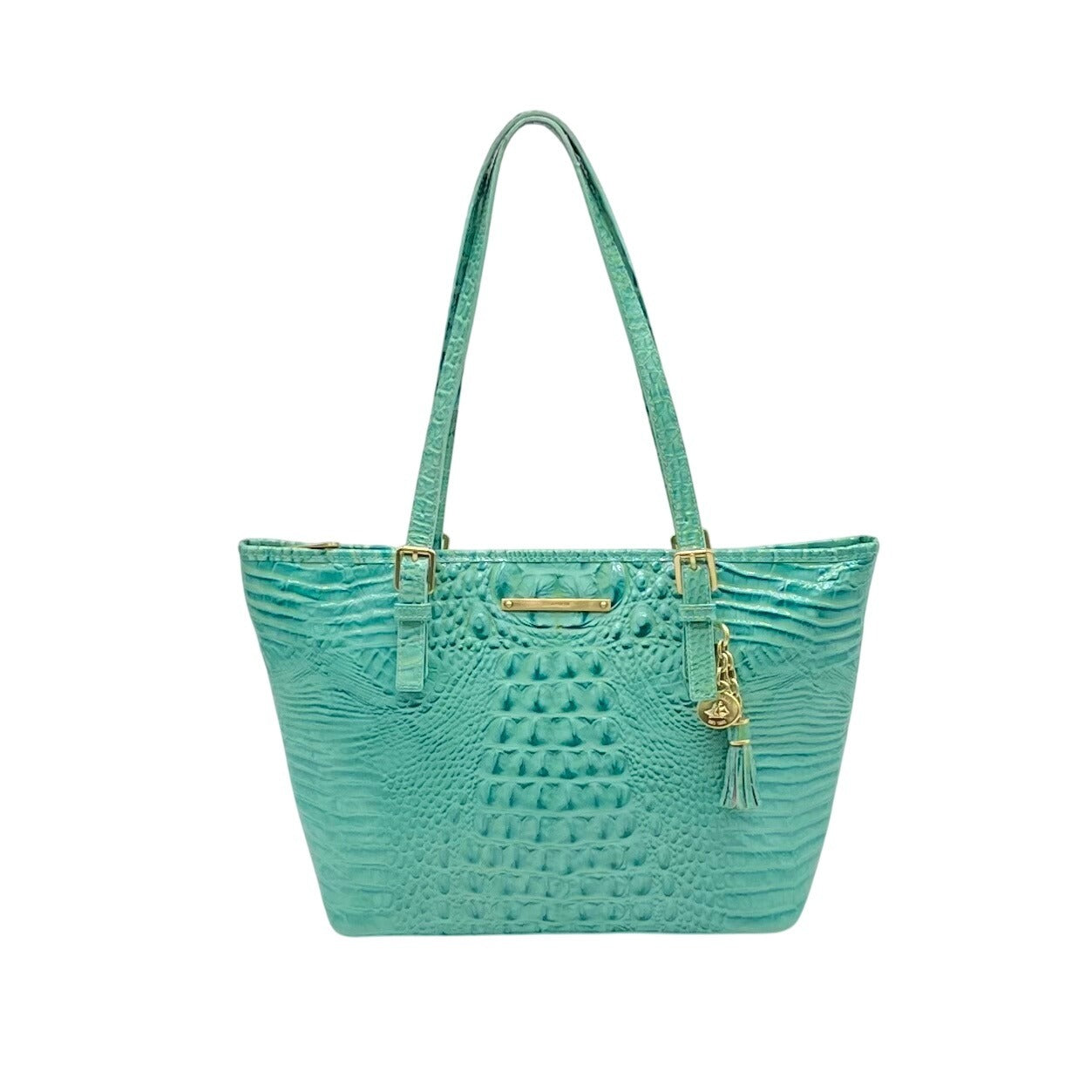 Brahim Teal Croc-Embossed Leather Satchel