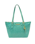Brahim Teal Croc-Embossed Leather Satchel