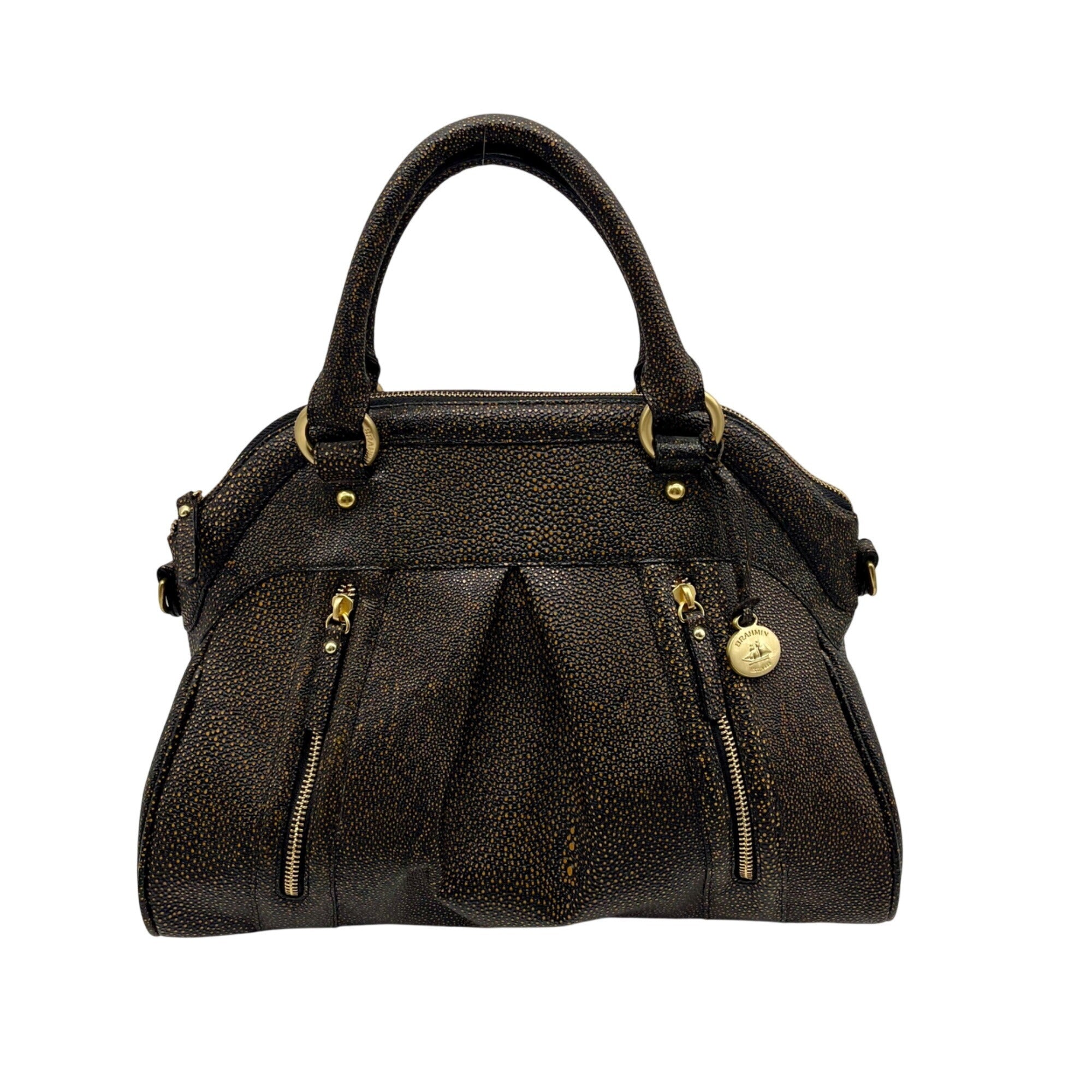 Brahmin Brown And Orange Pebbled Leather Satchel