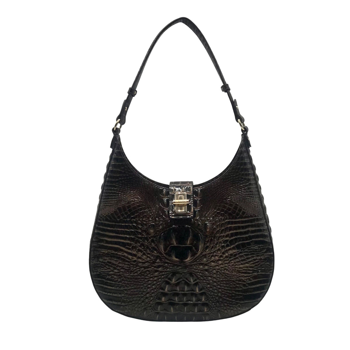 Brahmin Brown Croc-Embossed Leather Structured Shoulder Bag