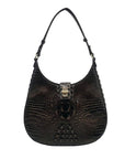 Brahmin Brown Croc-Embossed Leather Structured Shoulder Bag
