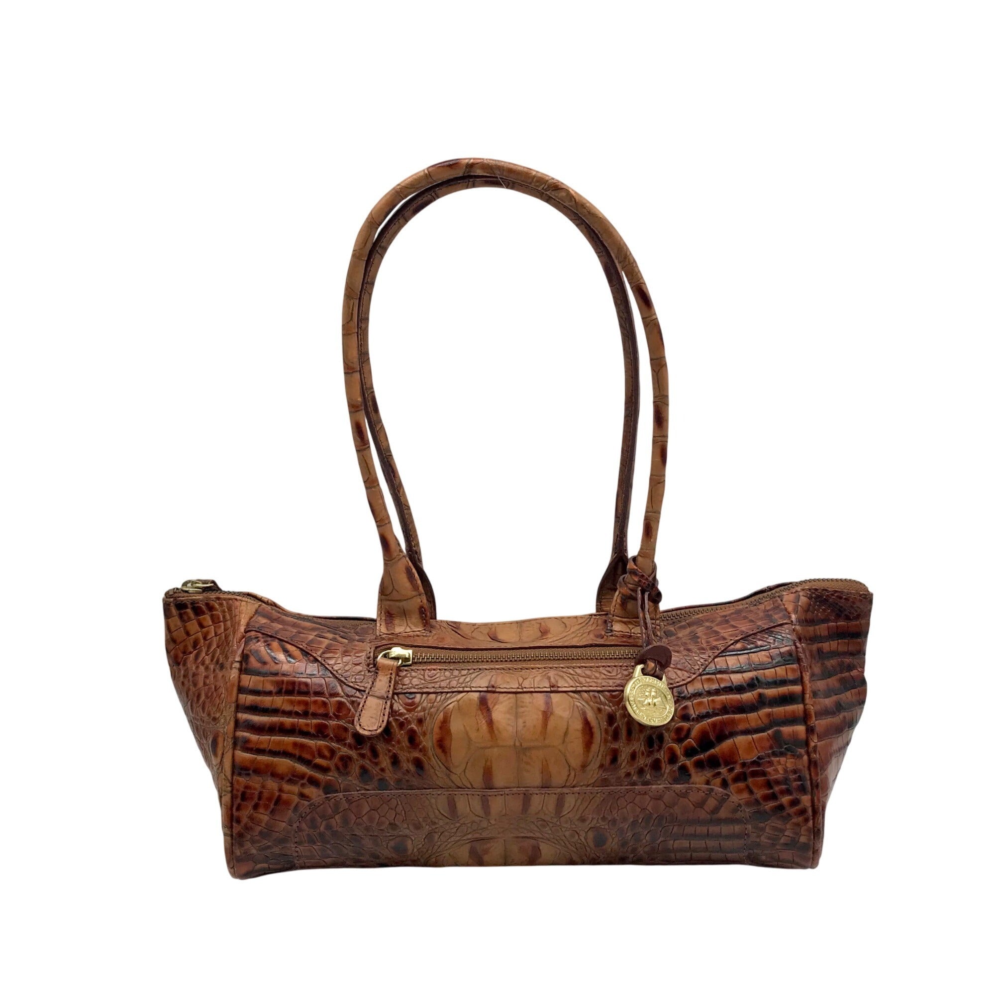 Brahmin Brown Croc Embossed Leather Vintage Paris Satchel 
