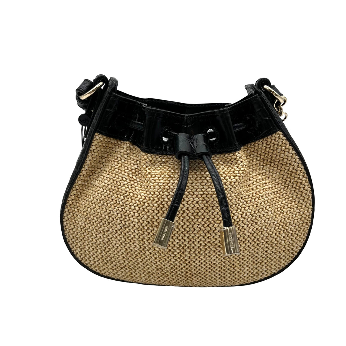 Brahmin Eliana Folsom Tan Mini Raffia Drawstring Crossbody Bag