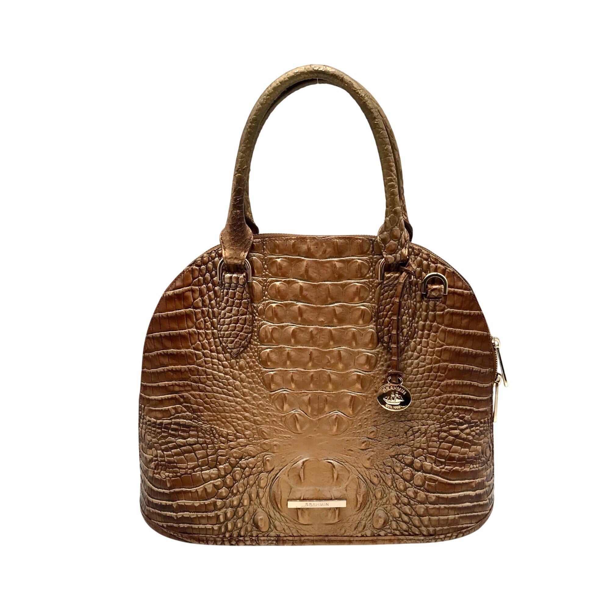 Brahmin Gold Croc Embossed Leather Georgina Saddle Melbourne Satchel Bag