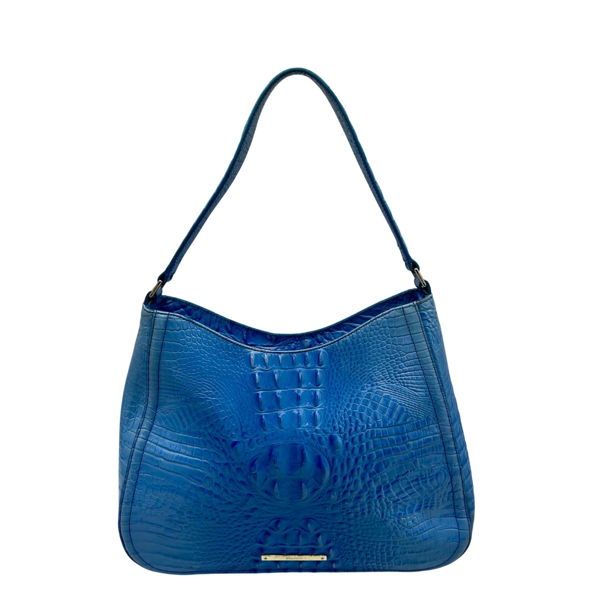 Brahmin Melbourne Blue Croc Embossed Leather Shoulder Bag