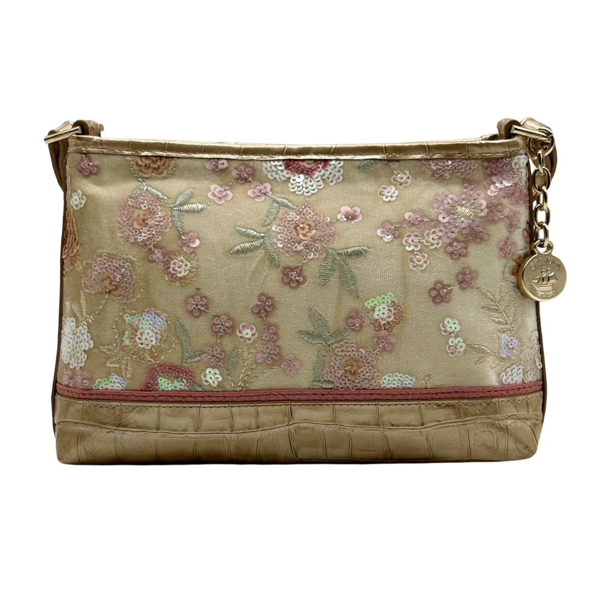 Brahmin Metallic Floral Embroidered And Croc-Embossed Shoulder Bag