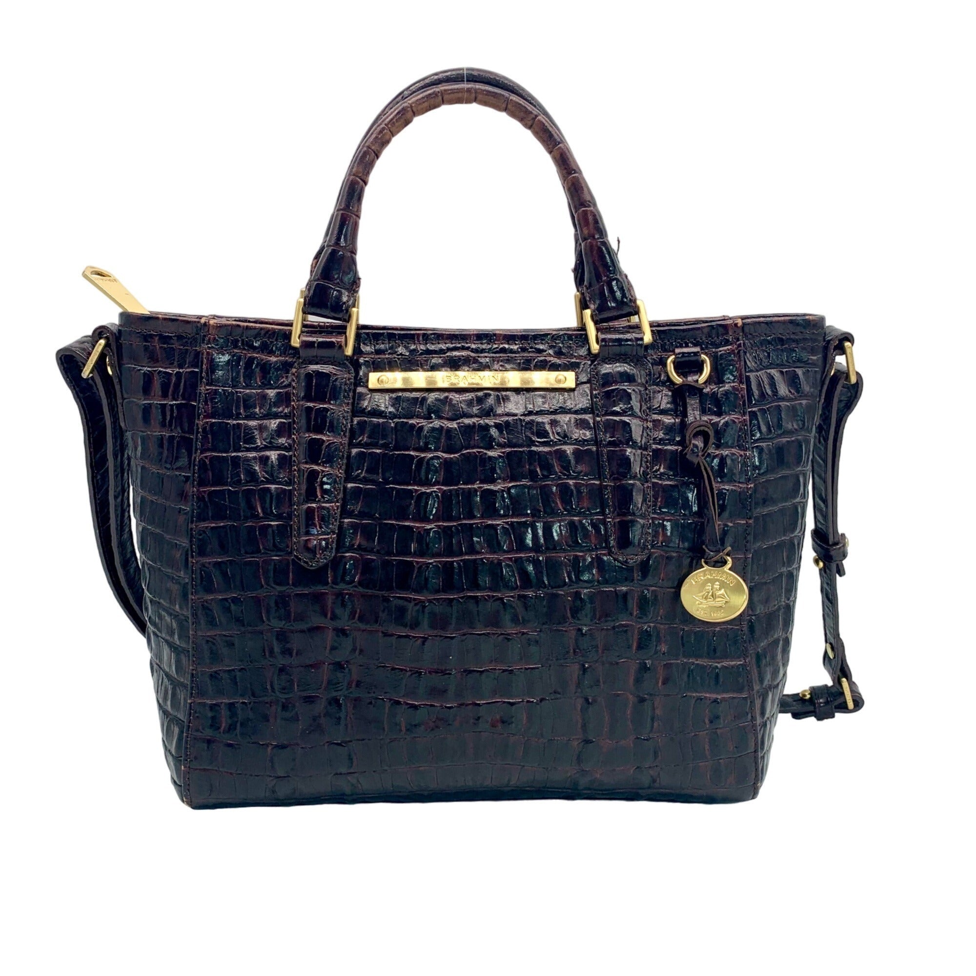 Brahmin Mini Asher Melbourne Brown Croc Embossed Leather Satchel