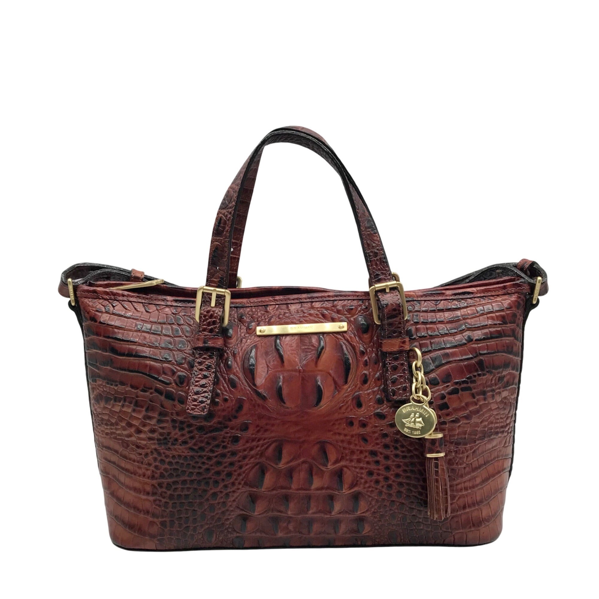 Brahmin Pecan Melbourne Croc Embossed Leather Asher Convertible Satchel