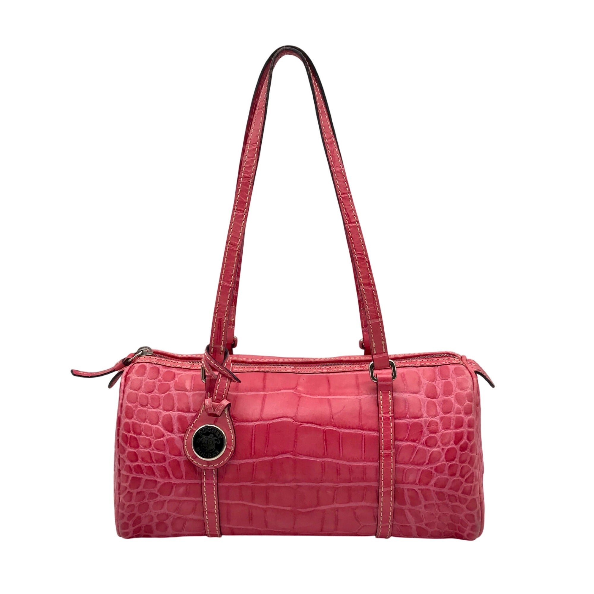Brahmin Pink Croc Embossed Leather Nile Barrel Shoulder Bag 