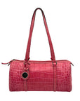 Brahmin Pink Croc Embossed Leather Nile Barrel Shoulder Bag 