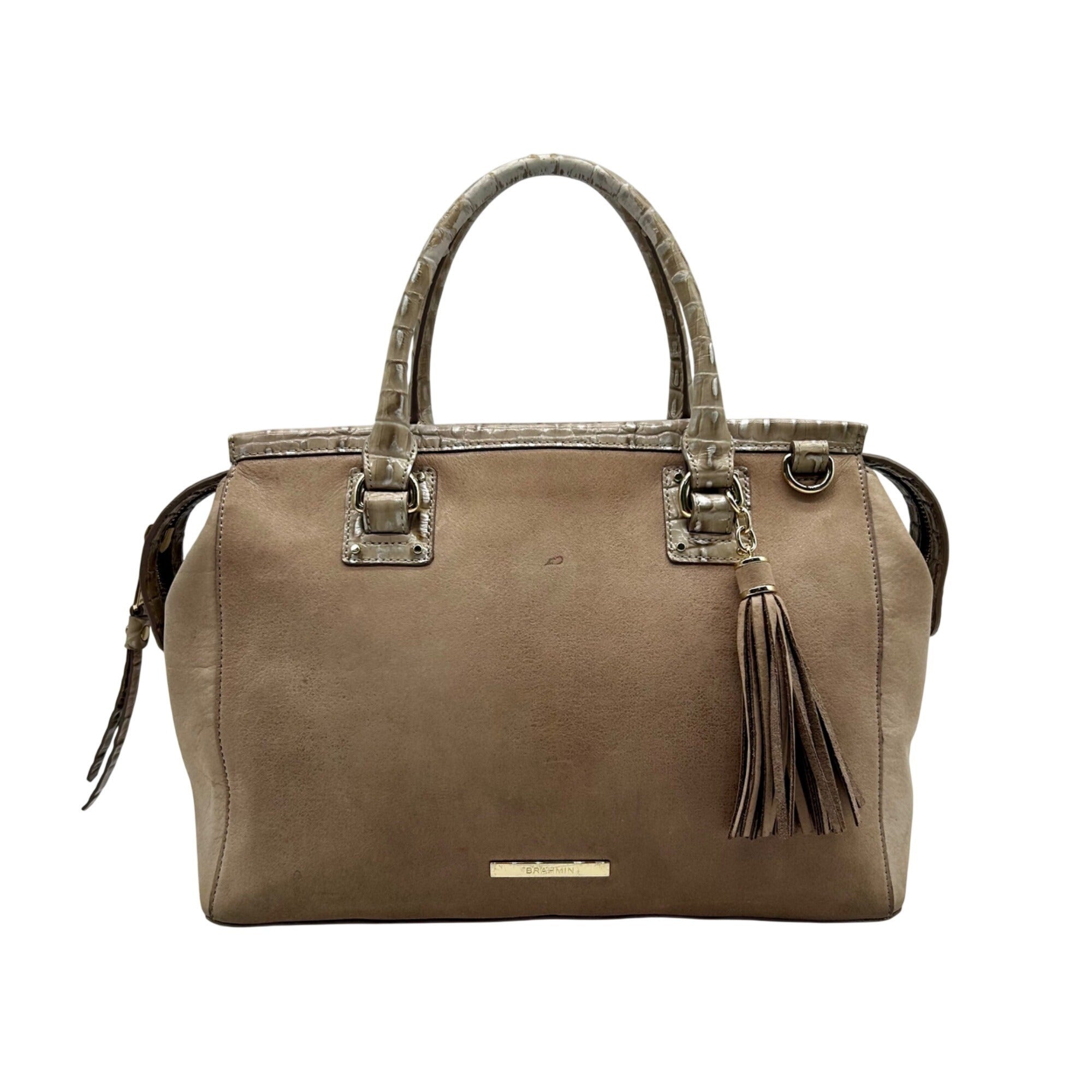Brahmin Tan Suede Mini Schooner Satchel Bag