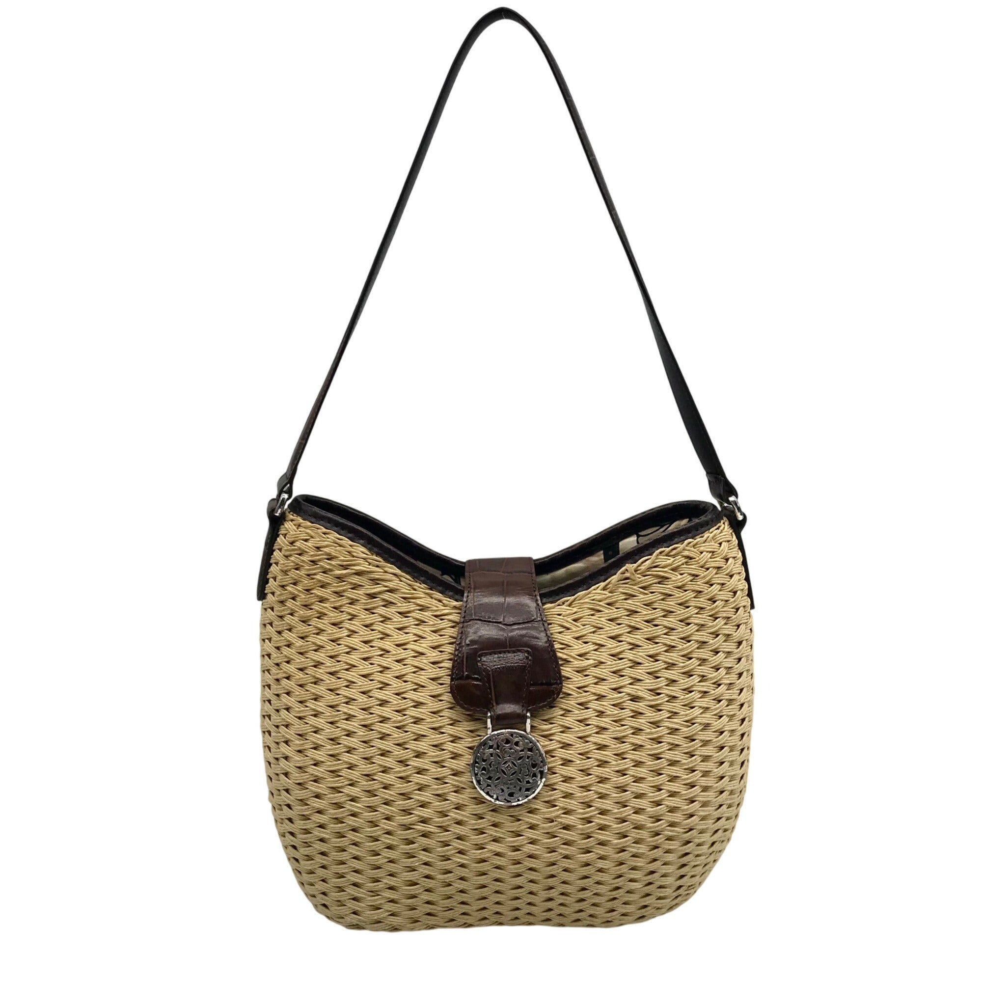 Brighton Beige/Brown Straw & Brown Leather Trim Shoulder Bag