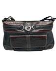 Brighton Black & Brown Croc Embossed Leather Organizer Shoulder Bag 
