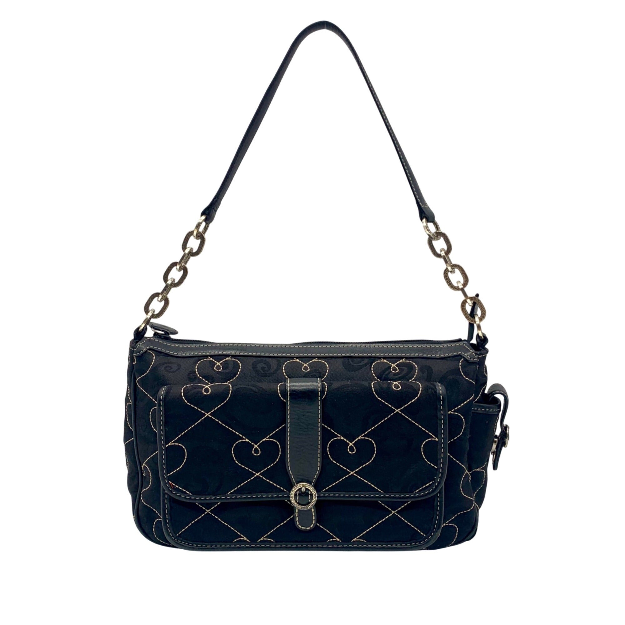 Brighton Black Fabric Heart Embroidery Shoulder Bag