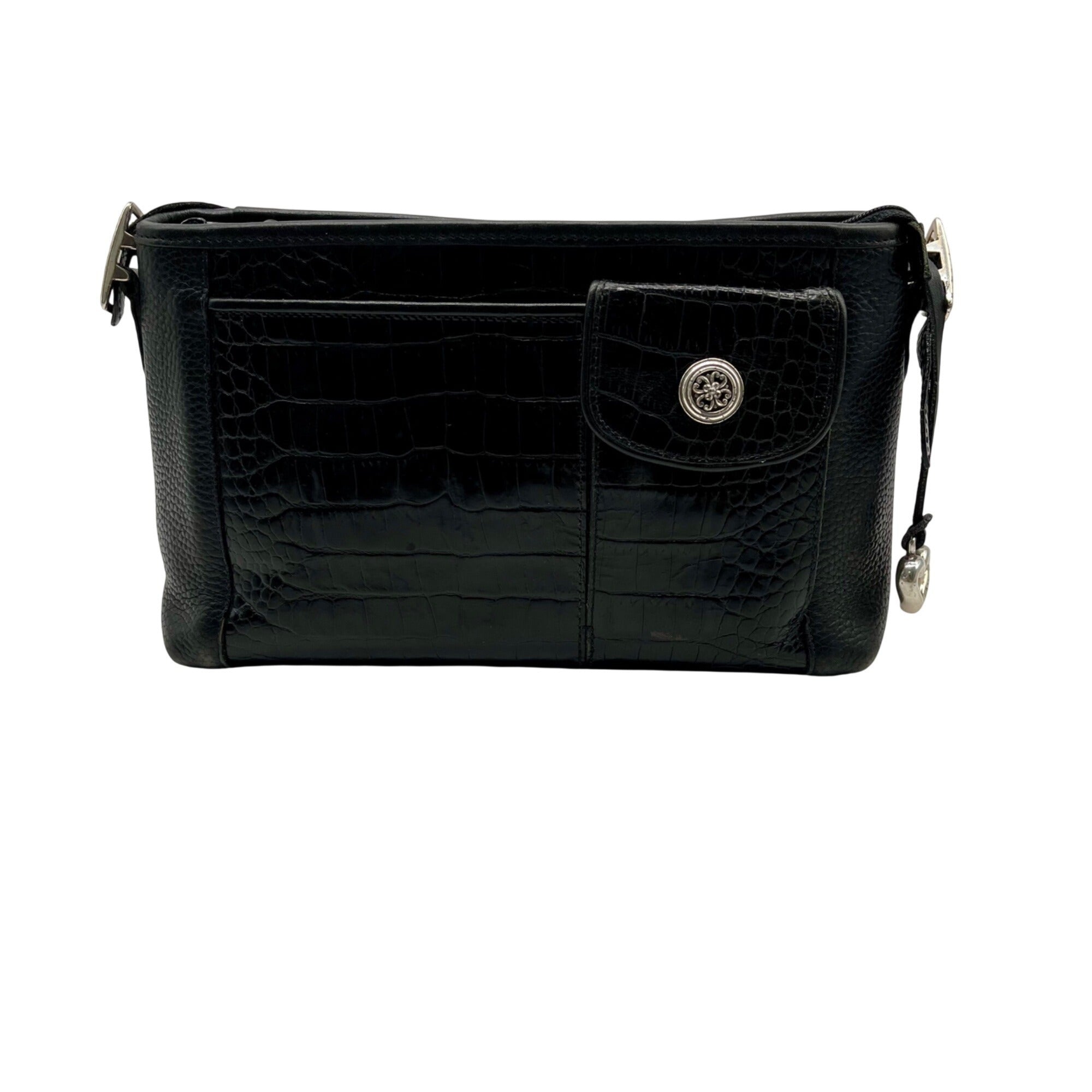 Brighton Black Pebbled Leather And Croc-Embossed Shoulder Bag