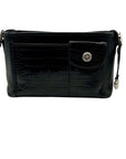 Brighton Black Pebbled Leather And Croc-Embossed Shoulder Bag