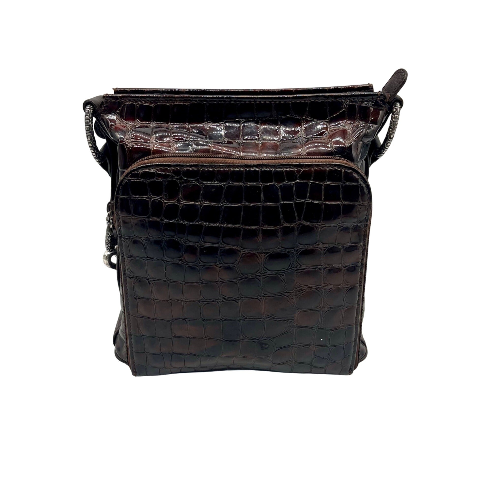 Brighton Brown Croc-Embossed Organizer Shoulder Bag