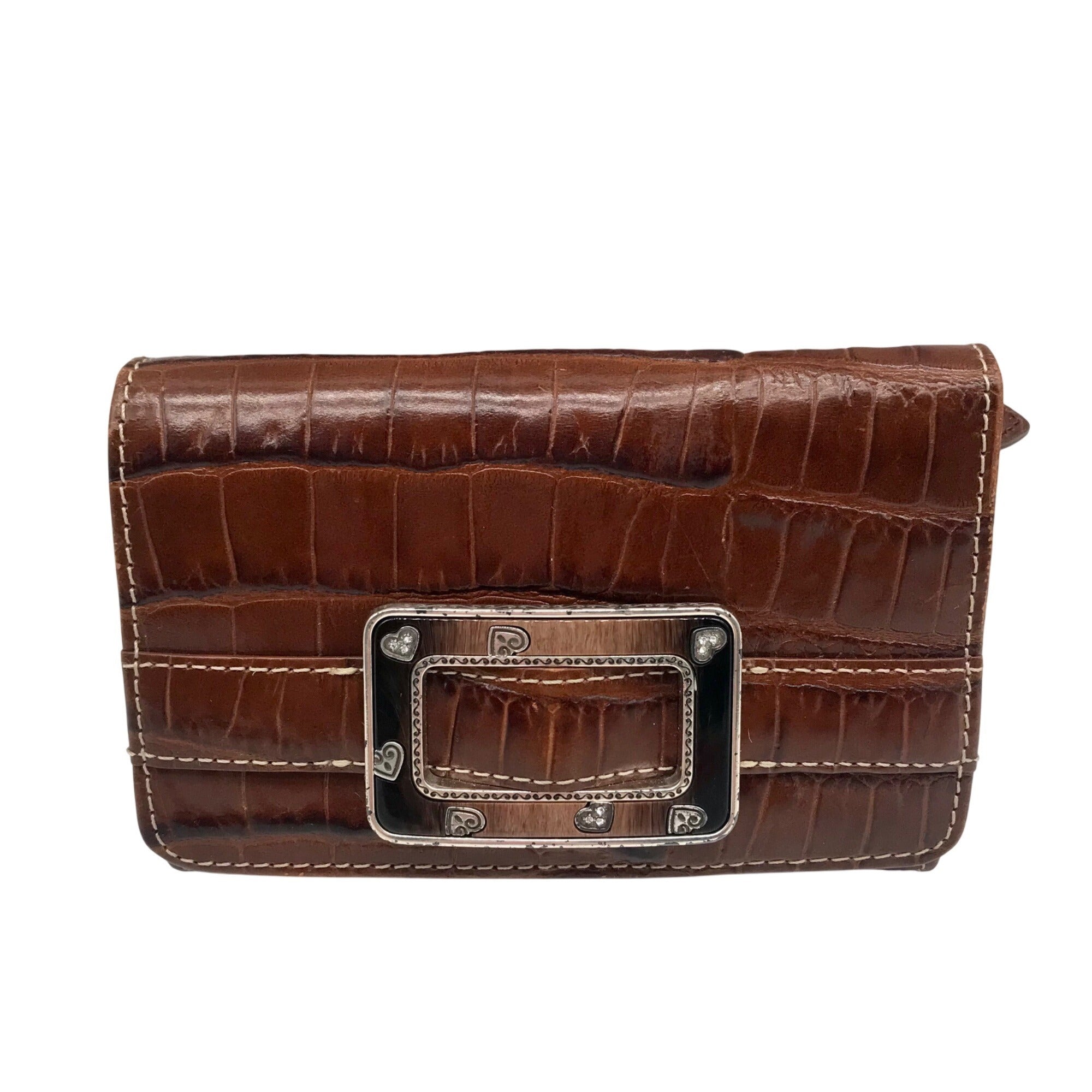 Brighton Brown Croc Embossed Leather Convertible Wallet With Buckle