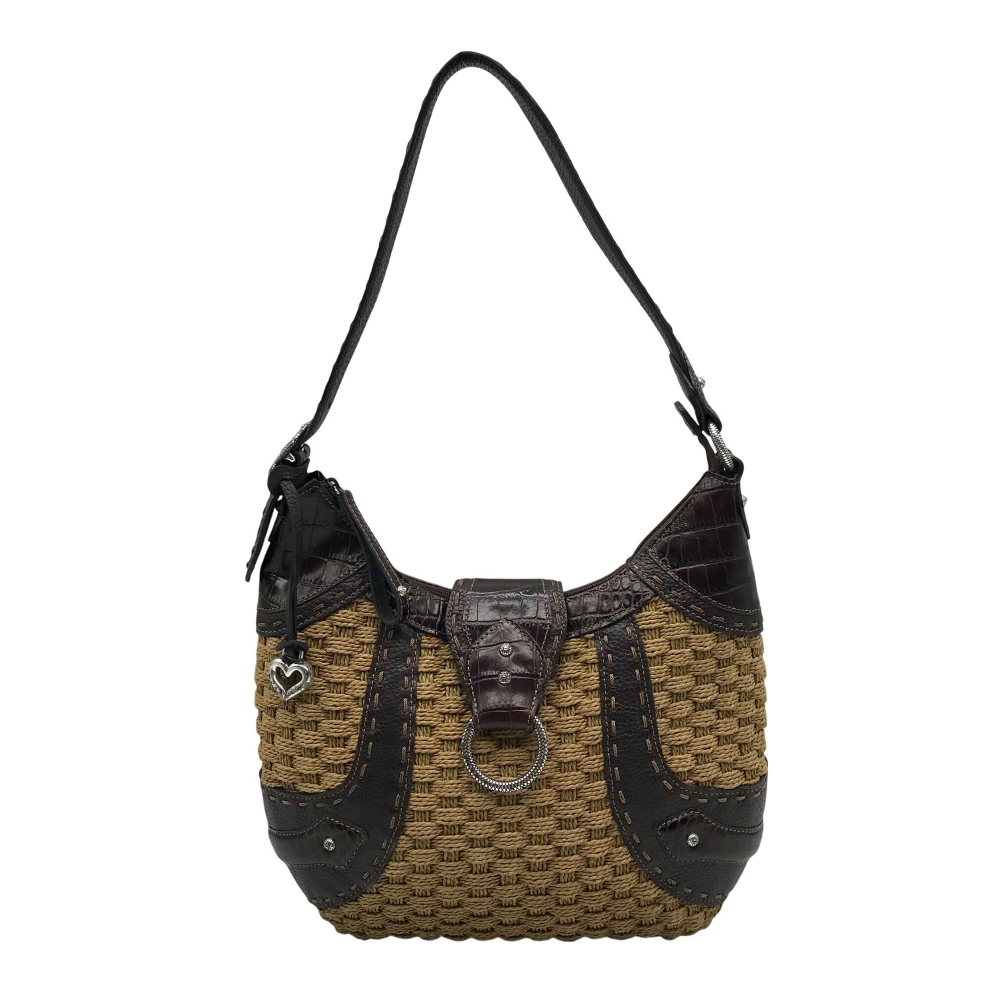 Brighton Brown Embossed Leather Jute Shoulder Bag 