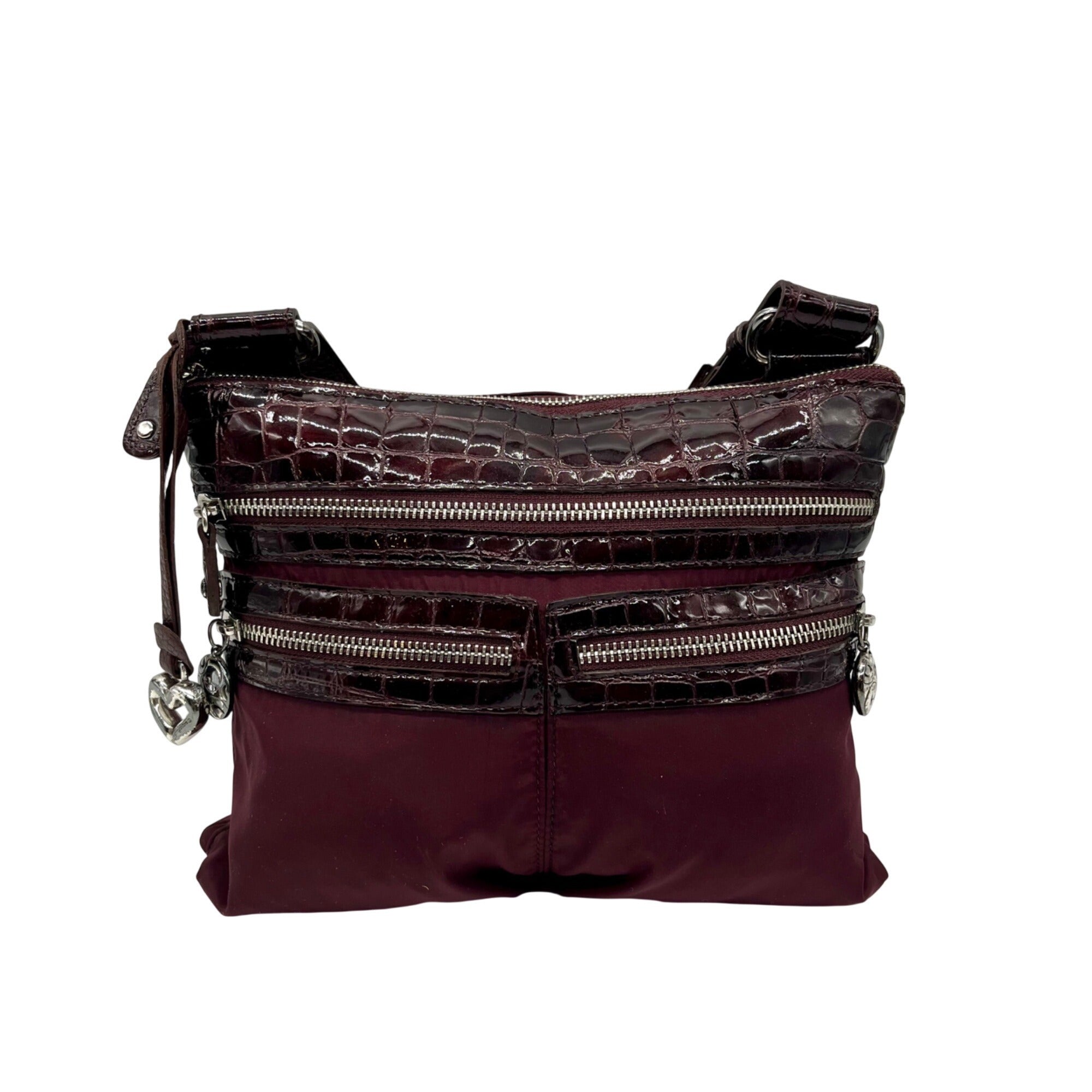 Brighton Burgundy Nylon And Croc-Embossed Crossbody