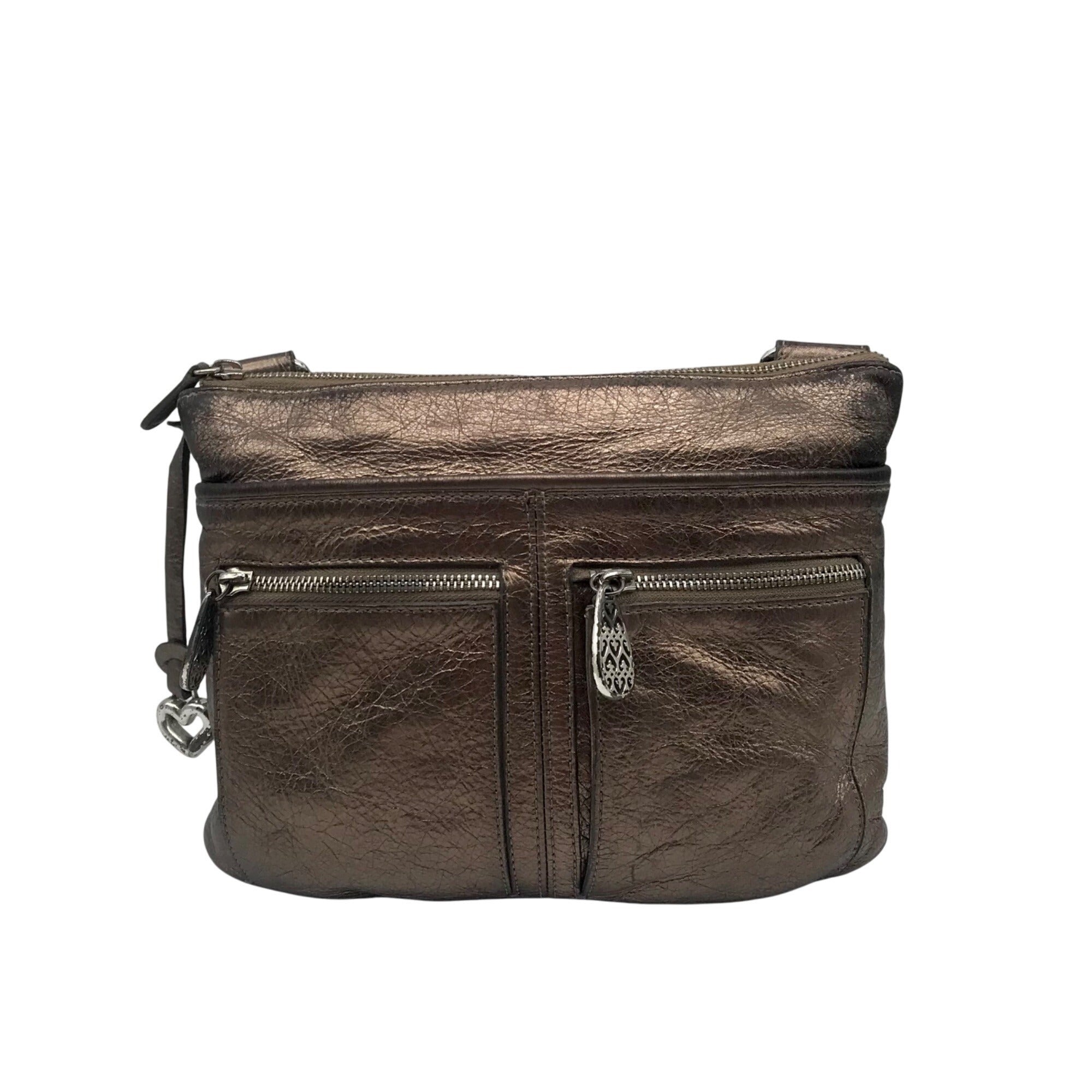 Brighton Metallic Silver Leather Messenger Crossbody Bag