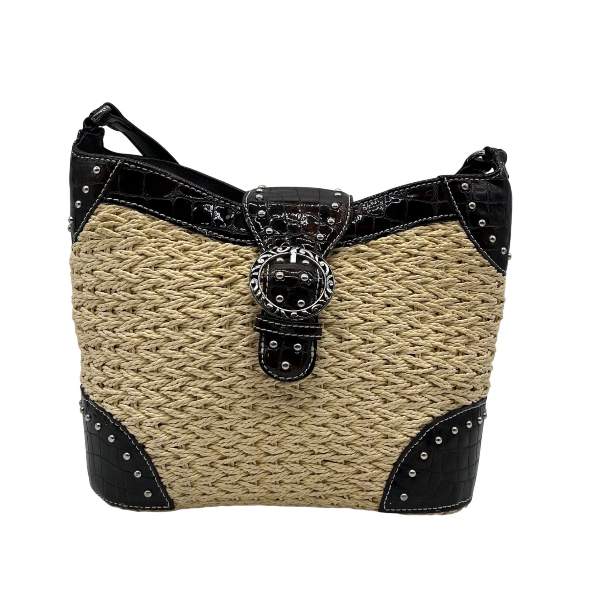 Brighton Vintage Tan &amp; Brown Straw Shoulder Bag