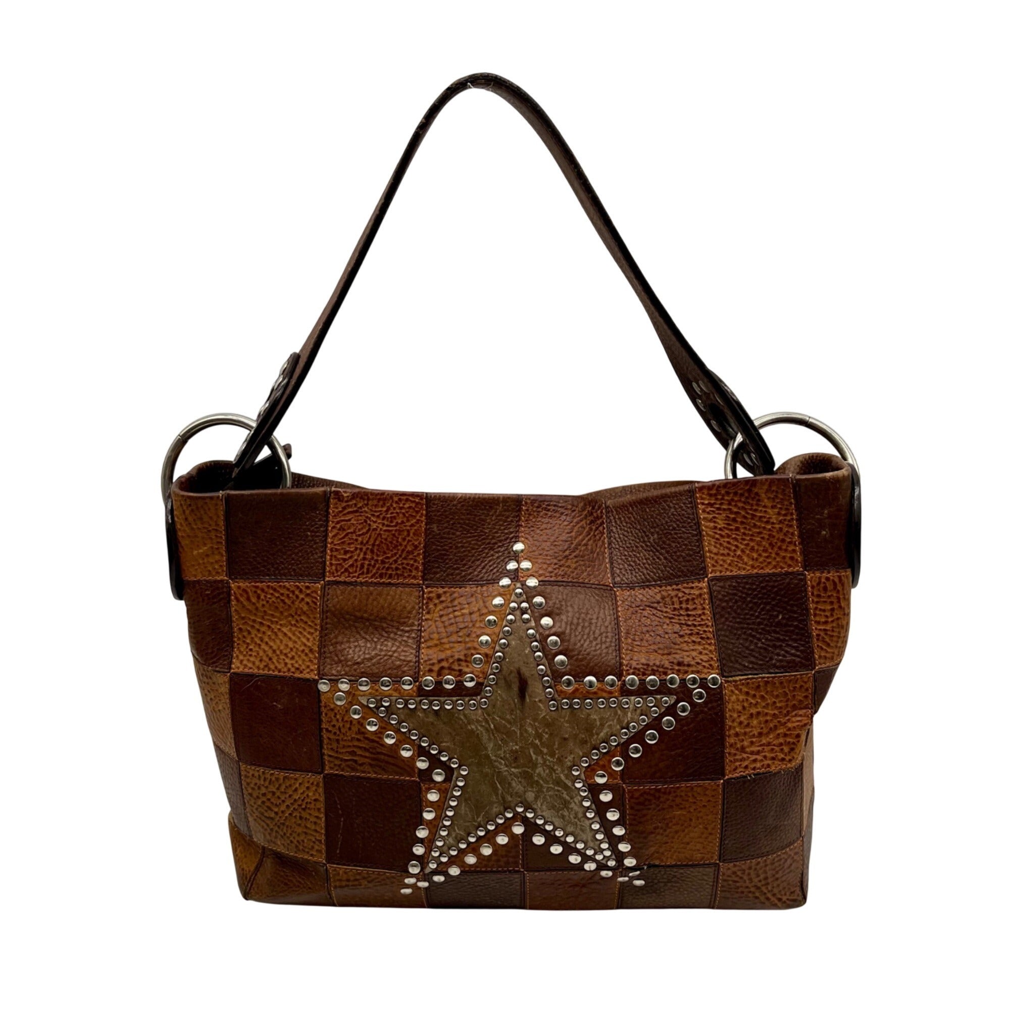Brown Leather Patchwork Tote Bag
