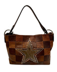 Brown Leather Patchwork Tote Bag