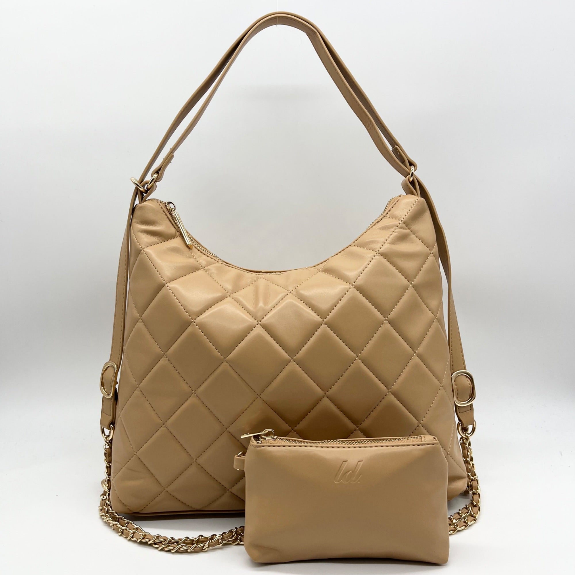 Like Dreams Camel Quilted Convertible Shoulder Bag With Wallet