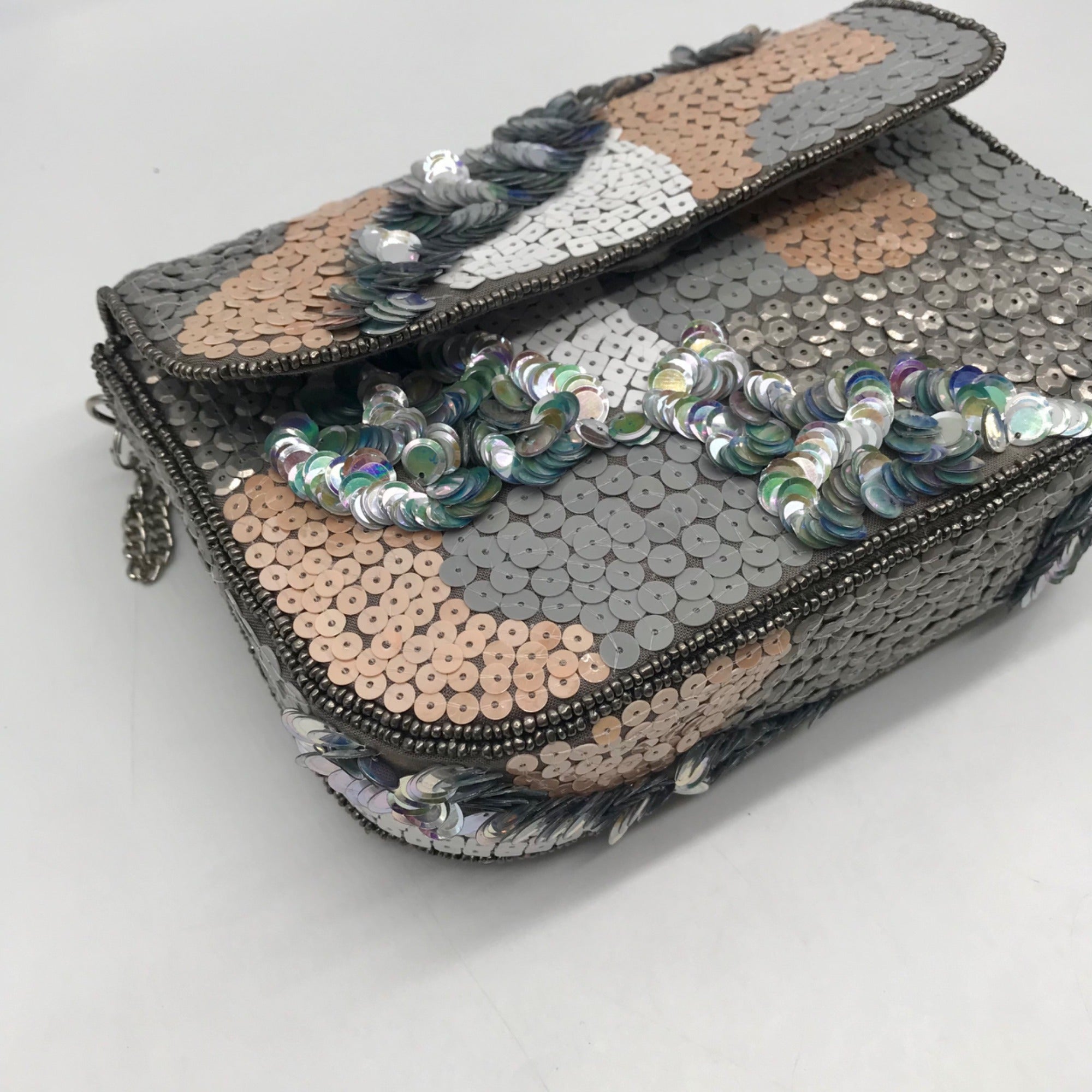 MMS Brands Grey Sequin-Embellished Evening Clutch