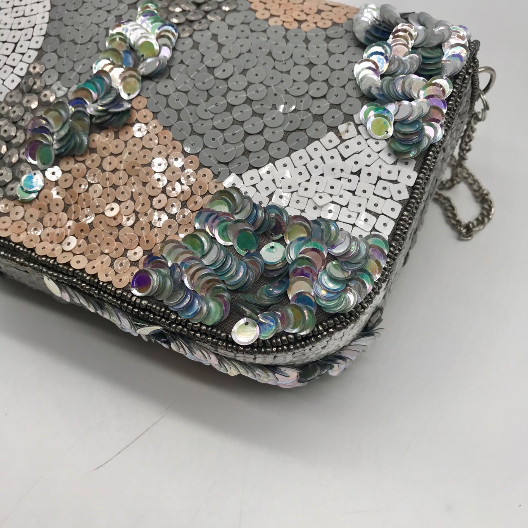 MMS Brands Grey Sequin-Embellished Evening Clutch