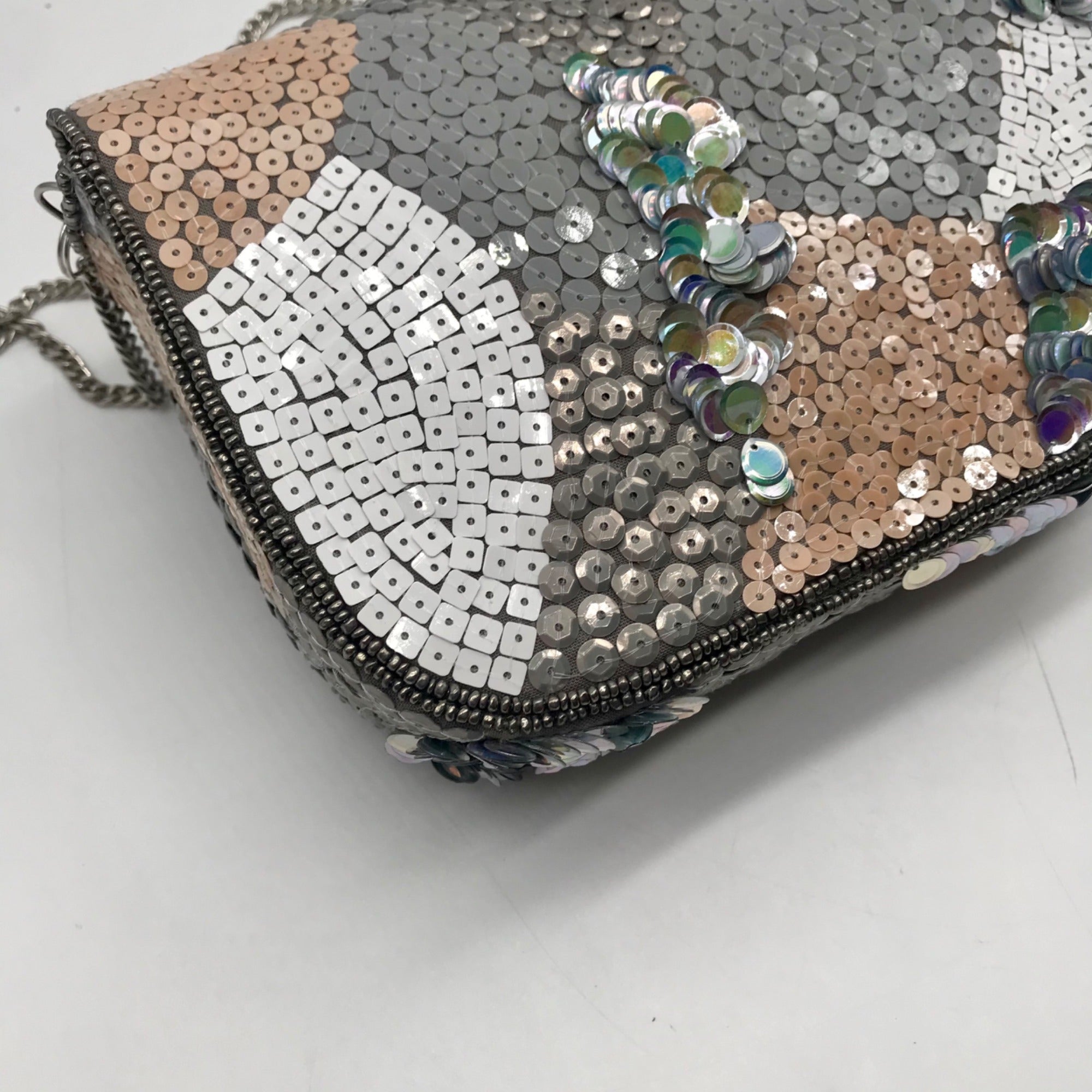 MMS Brands Grey Sequin-Embellished Evening Clutch