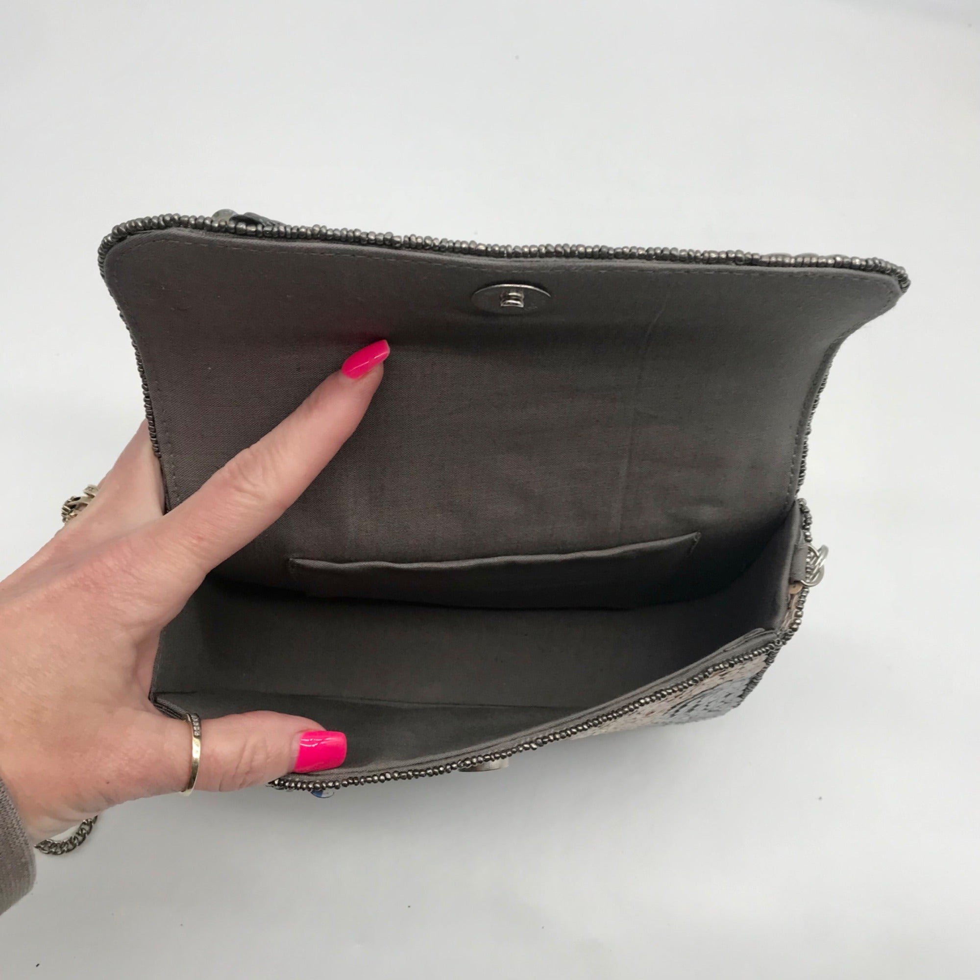 MMS Brands Grey Sequin-Embellished Evening Clutch