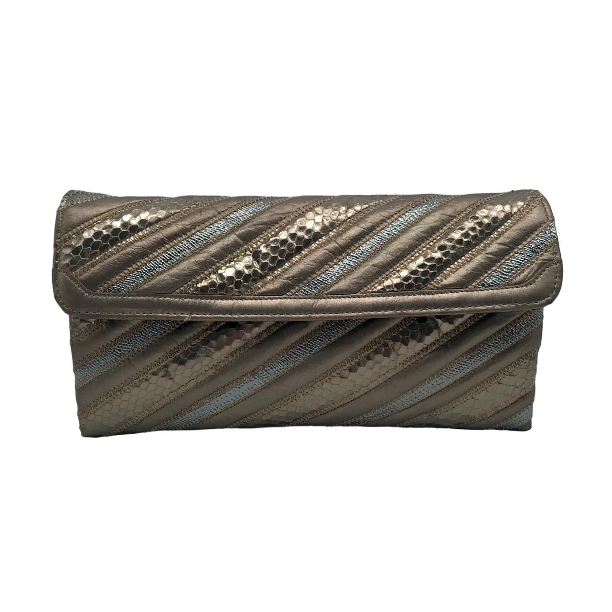 Oleg Cassini Vintage Metallic Snakeskin Leather Crossbody Clutch