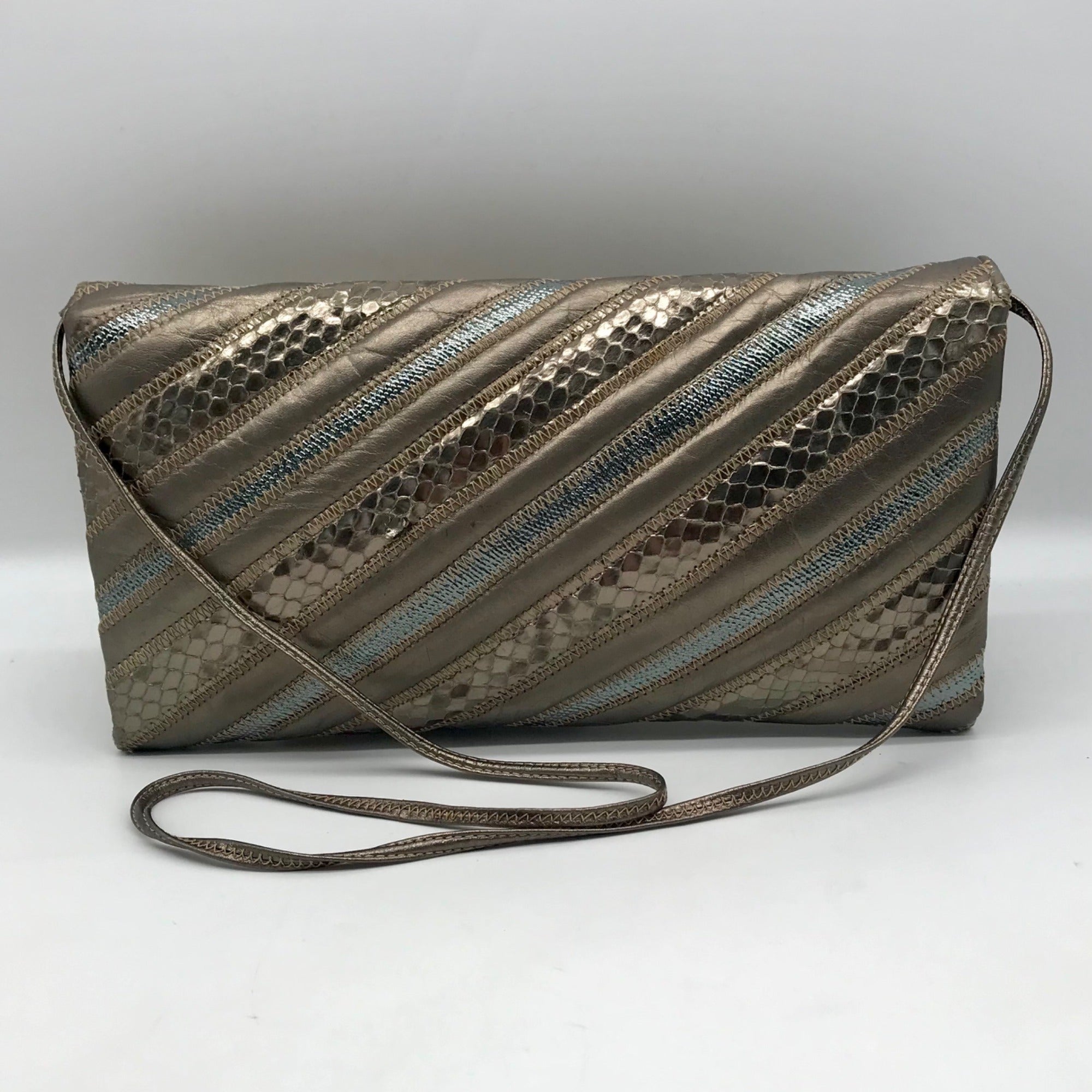 Oleg Cassini Vintage Metallic Snakeskin Leather Crossbody Clutch