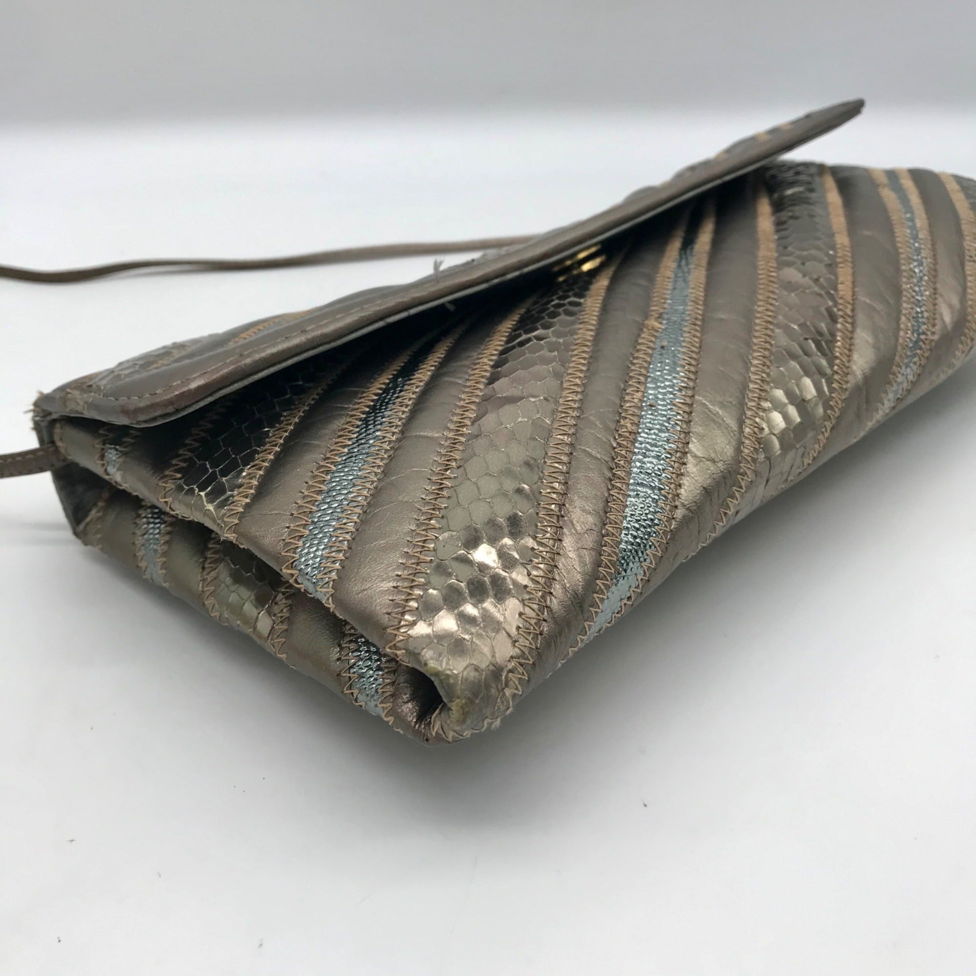 Oleg Cassini Vintage Metallic Snakeskin Leather Crossbody Clutch
