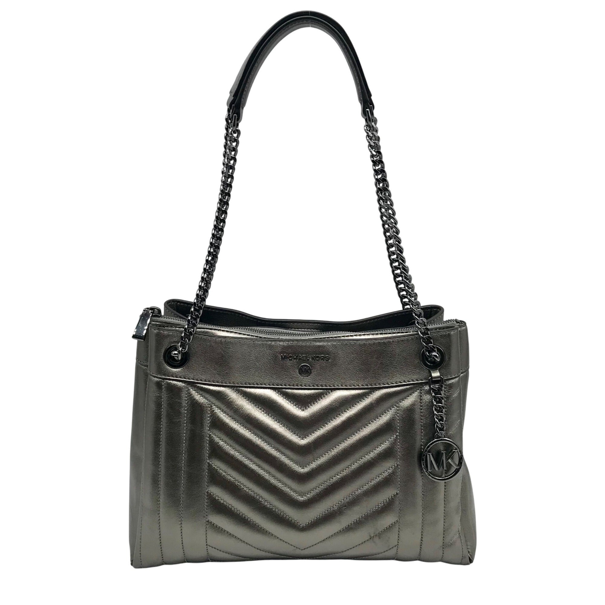 Michael Kors Metallic Grey Leather Susan Quilted Shoulder Bag