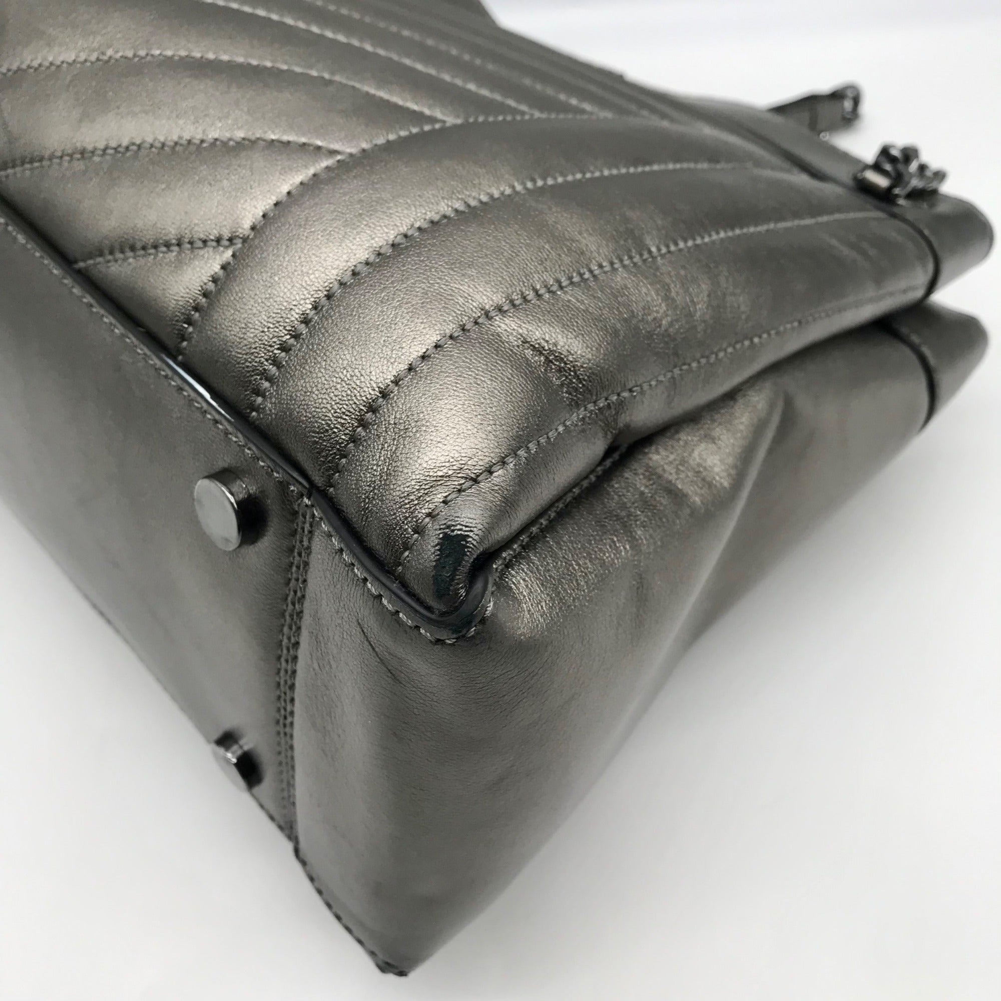 Michael Kors Metallic Grey Leather Susan Quilted Shoulder Bag