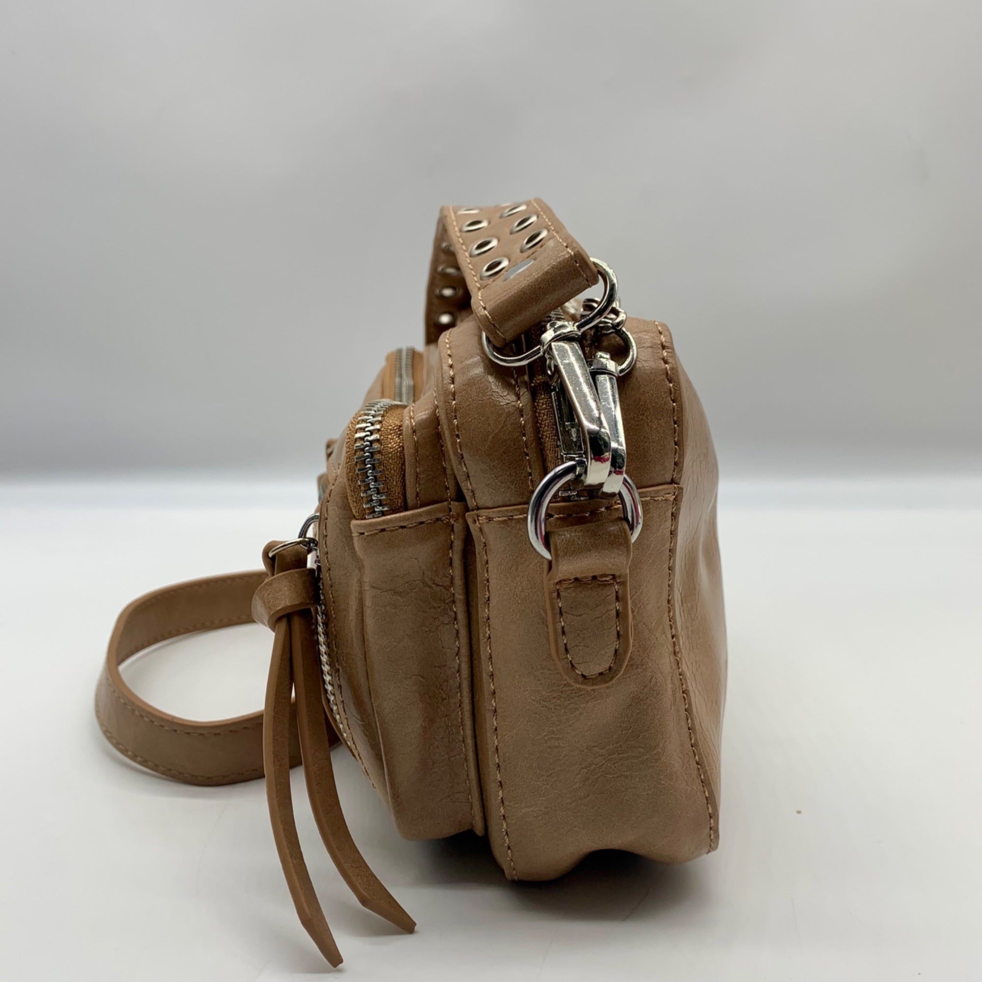 MMS Brands Brown Faux Leather Mini Cargo-Style Crossbody Bag