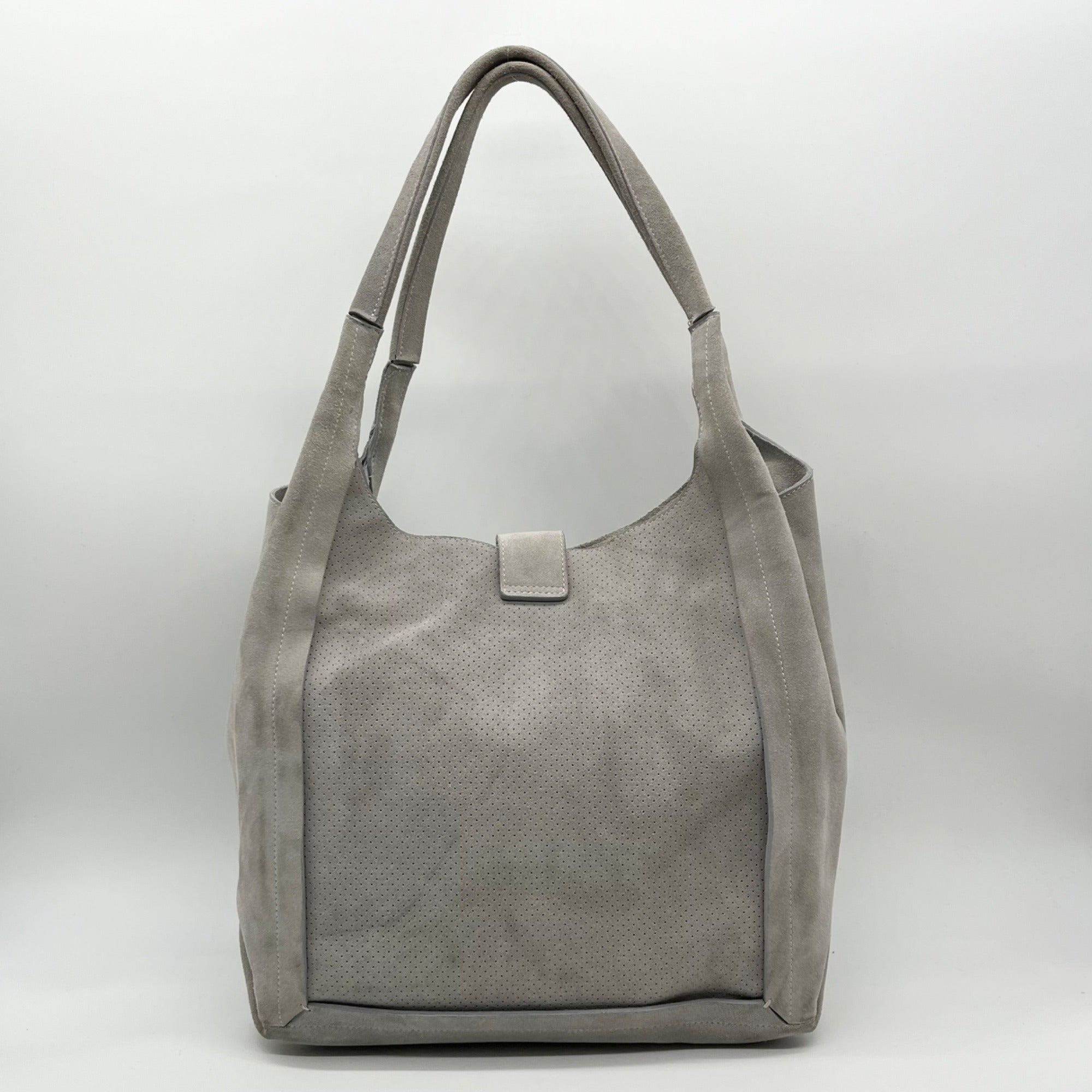 Donald J Pliner Gray Suede Perforated Shoulder Bag