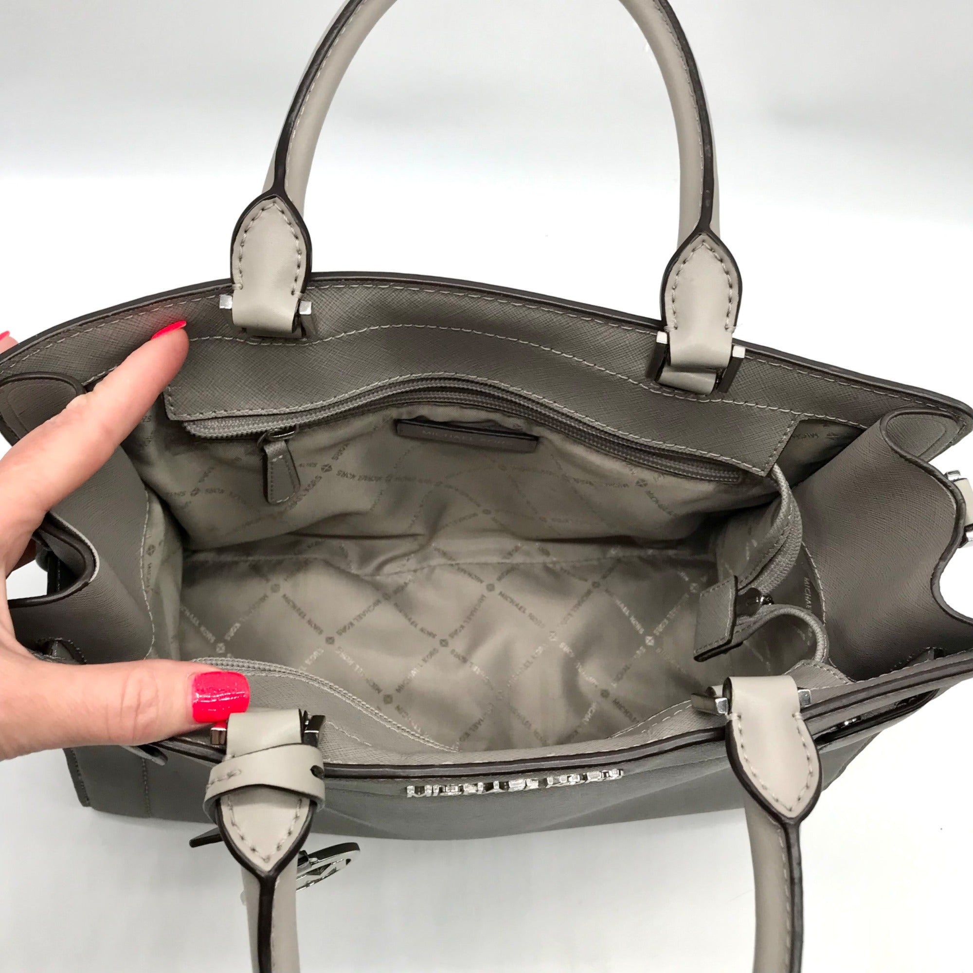 Michael Kors Gray Saffiano Leather Medium Rayne Convertible Satchel