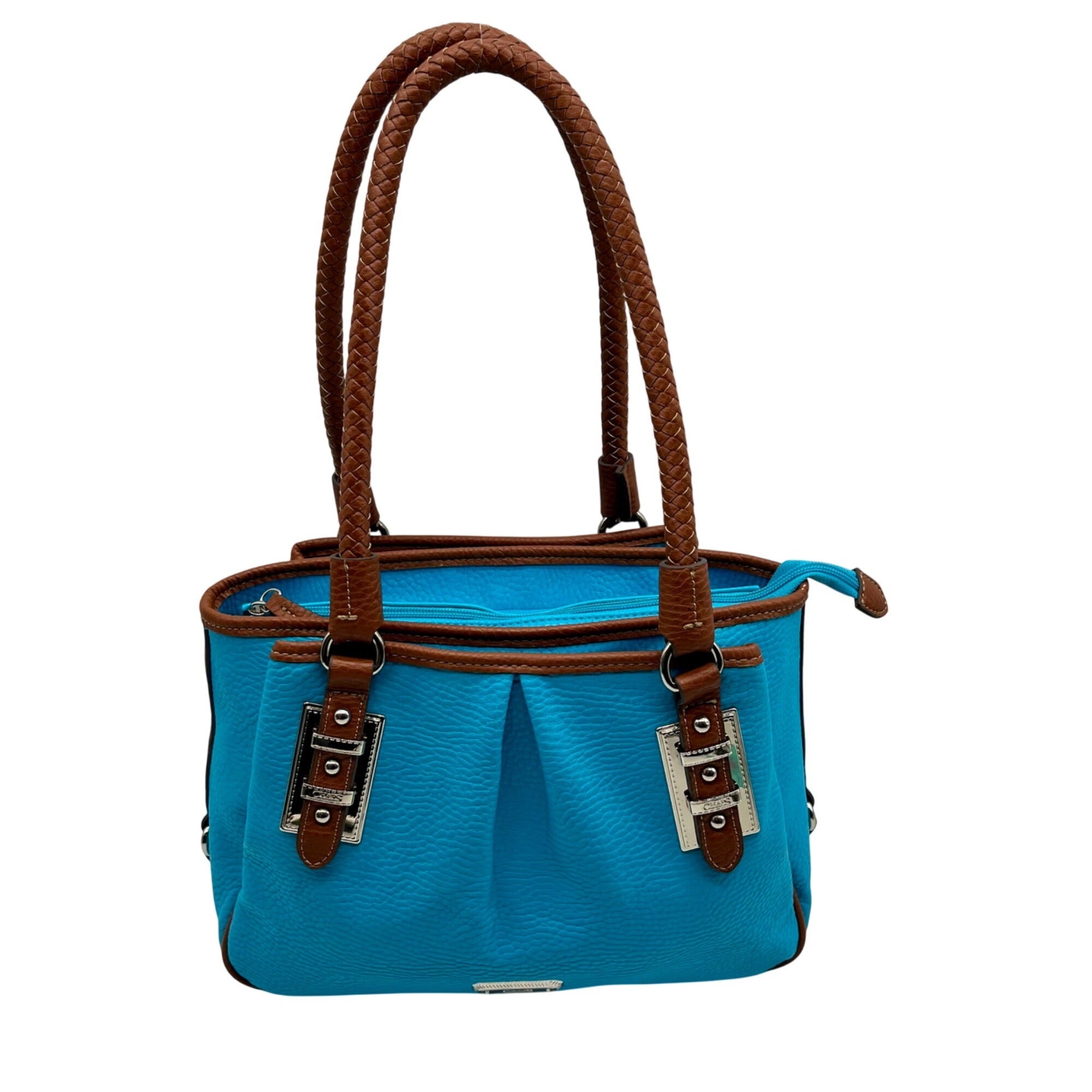 CHAPS Blue Faux Leather Tote Bag