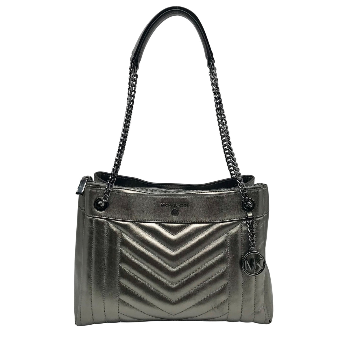 Michael Kors Metallic Grey Leather Susan Quilted Shoulder Bag