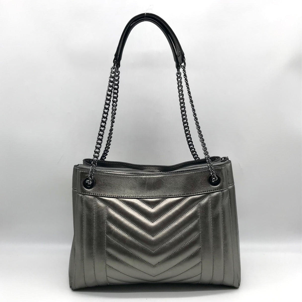Michael Kors Metallic Grey Leather Susan Quilted Shoulder Bag