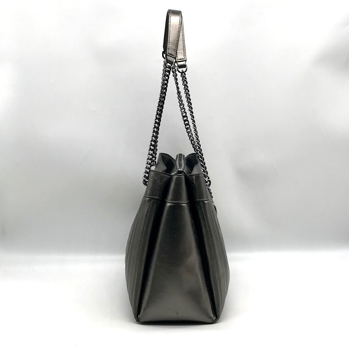 Michael Kors Metallic Grey Leather Susan Quilted Shoulder Bag