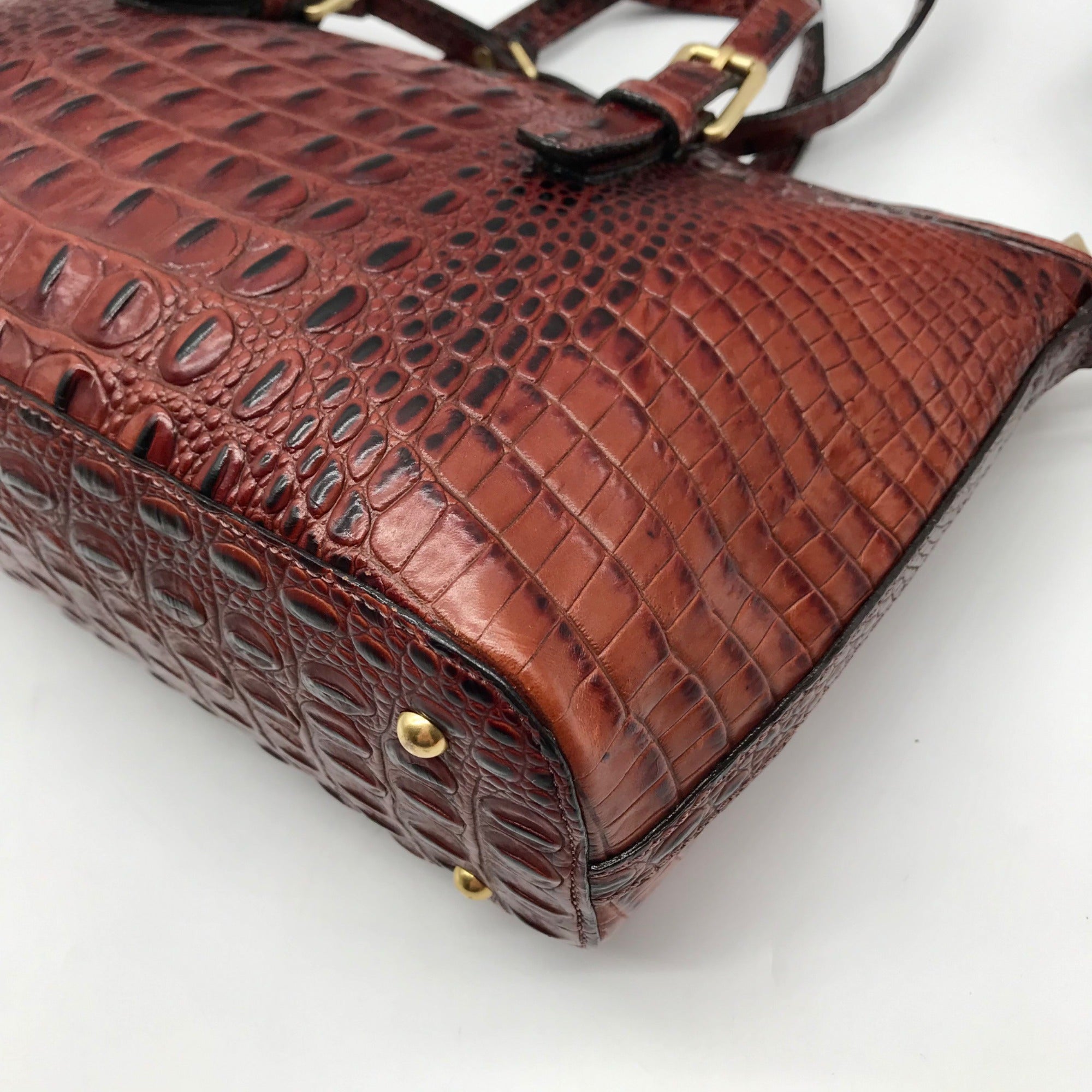 Brahmin Pecan Melbourne Croc Embossed Leather Asher Convertible Satchel