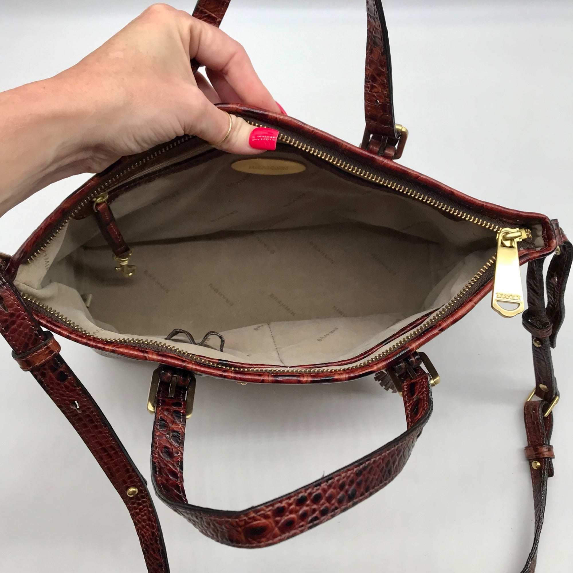 Brahmin Pecan Melbourne Croc Embossed Leather Asher Convertible Satchel