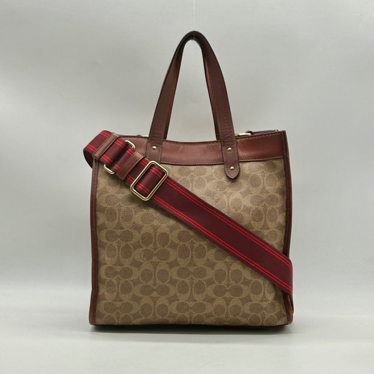 Coach Brown Coated Canvas &amp; Horse And Carriage Print Tote Bag-C0776